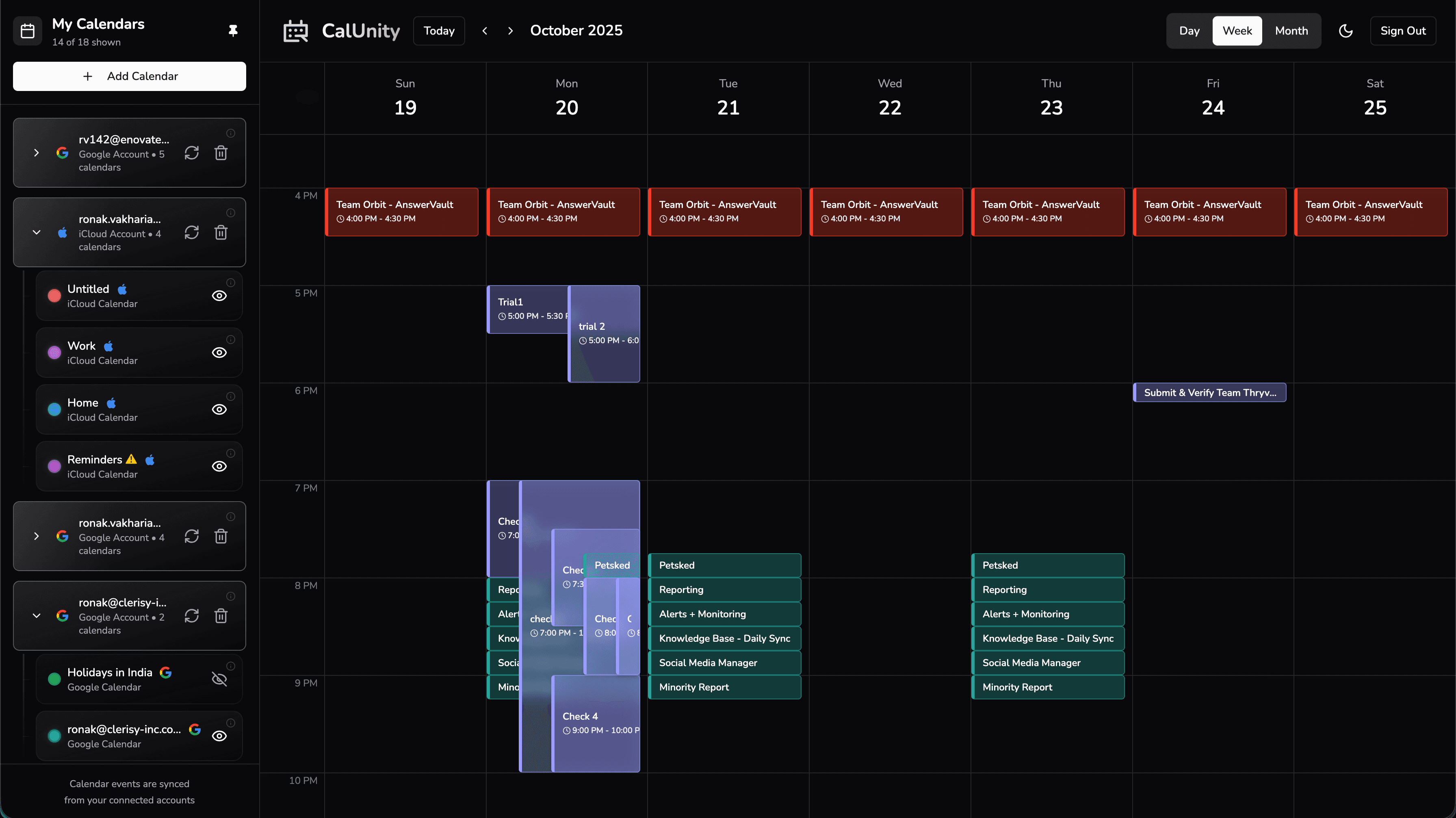 Week view with multiple linked accounts